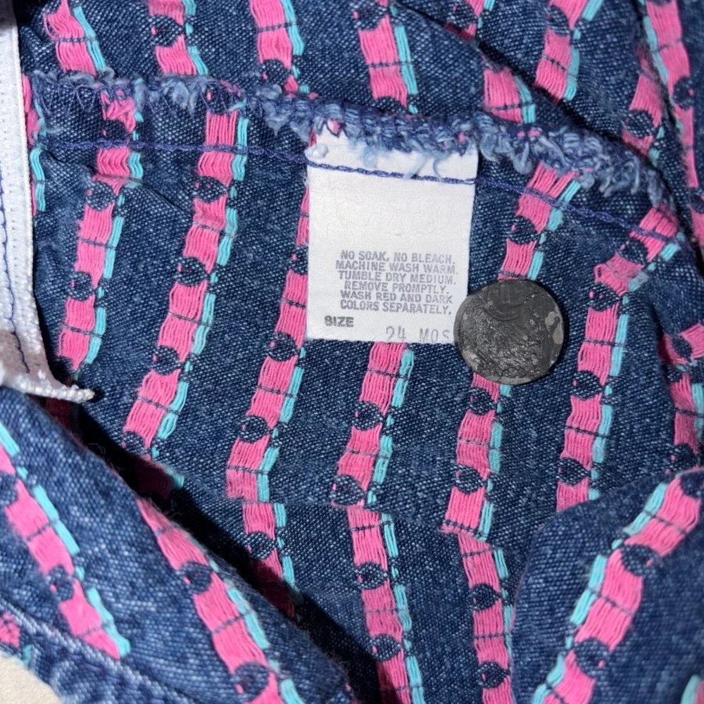 Vintage OshKosh Bgosh Vestbak Overalls 24M Blue Denim Pink Heart Floral USA Made